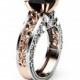 Princess Black Diamond Engagement Ring  14K Two Tone Gold Ring Victorian Black Diamond Engagement Ring
