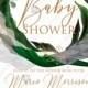 Baby shower wedding invitation set watercolor splash greenery floral wreath, floral herbs garland gold frame PDF 5x7 in editor