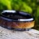 Black Ring For Men Inlaid With Whiskey Barrel Wood