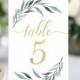 Greenery Table Numbers- Wedding Table Number- Gold Table Numbers- Wedding Numbers- Rustic Table Numbers Printable- Wedding Table Decor-