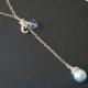 Y Lariat Initial Necklace, Swarovski Blue Pearl Necklace, Personalized Initial Lariat Necklace, Letter "T" Silver Necklace, Wedding Jewelry