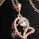 Rose Gold Heart Necklace, Wedding Rose Gold Charm Necklace, CZ Heart Pendant Necklace, Bridal Heart Necklace, Pink Gold CZ Heart Necklace