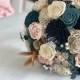 1920's Vintage Blush and Blue Bouquet - Wooden Flowers - Feathers - Pearls - Brooches - Bridal Bouquet - Rose Gold - Wedding Flowers