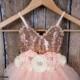 Rose Gold Sequin Flower Girl Dress, Blush Pink Tulle Wedding Gown, Birthday Girl Cake Smash outfit, Boho Chic Easter Dress
