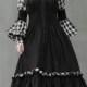 maxi linen shirt dress, black check dress, black shirt dress, formal dress, puff sleeve dress, longsleeve ruffle dress 