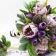 Bridal or Bridesmaid Bouquet - add a Groom or Groomsman Boutonniere - Lavender Peonies Purple Tulips Succulents Thistle Looped Grass & Hops
