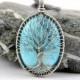Sterling Silver Blue Turquoise Tree of life Necklace Pendant December Birthstone 25th Anniversary gift