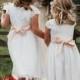 White Lace and Tulle Flower Girl Dress With Silk Sash available in 40 colours by Matchimony