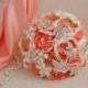 Brooch bouquet. Coral, Ivory and Gold wedding brooch bouquet, Jeweled Bouquet. Made upon request