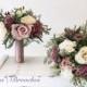 Dusty Rose, mauve  and  Ivory Wedding Bouquet, Wedding Flowers, Bridesmaid Bouquets, Corsage, bridal Flower Package