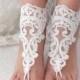 Ivory lace barefoot sandals, Bridal shoes, Wedding shoes, Bridal footless sandals, Beach wedding lace sandals, Bridal anklet Bridesmaid gift