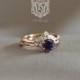 Alexandrite ring set, Alexandrite engagement ring set, Floral Alexandrite and diamond ring in solid 14k white, yellow, or rose gold