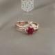 Ruby ring set , Ruby engagement ring set , Floral ruby and diamond ring set made in your choice of solid 14k yellow, white, or rose gold