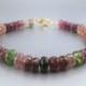 Bracelet of colorful watermelon Tourmaline gift for her - multi color natural unique gemstone - elegant anniversary gift October birthstone