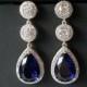 Navy Blue Crystal Earrings, Blue Chandelier Bridal Earrings, Sapphire Blue Teardrop Earrings Wedding Jewelry Bridal Jewelry Sparkly Earrings