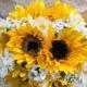 Sunflowers wedding Sunflower bouquet Rustic Weddings Country weddings Budget bouquets Twine handle Lace handle