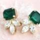 Emerald Earrings, Bridal Emerald Earrings, Dark Green Bridal Stud Earrings, Bridesmaids Emerald Earrings, Green Bridal Swarovski Earrings