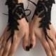 Black lace glove french lace bridal gloves, fingerless gloves black glove burlesque glove guantes steampunk glove goth wedding