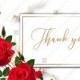 Wedding thank you card invitation Red rose marble background template PDF 5.6x4.2 in create online