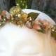 Fairy Elven Romantic Bridal Wedding Headpiece Wreath Crown. Vintage 50s silk flowers ,crystals,leaves,pearls, brass flowers.Vintage brooch.