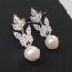 Pearl Bridal Earrings, Wedding Earrings, Swarovski White Pearl Crystal Earrings, Dainty Pearl Earring Studs, Cubic Zirconia Pearl Earrings