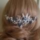 Bridal Pearl Hair Comb, Navy Blue White Pearl Headpiece, Wedding Floral Hair Piece, Bridal Pearl Hair Jewelry, Pearl Leaf Wedding Headpiece