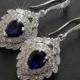 Navy Blue Silver Bridal Earrings, Wedding Cubic Zirconia Earrings, Navy Blue Sapphire Earrings, Sapphire Dangle Earrings Bridal Blue Jewelry