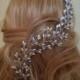 Blue White Bridal Hair Vine, Sapphire Wedding Hair Piece, Bridal Floral Headpiece, Dainty Crystal Pearl Hair Piece, Sapphire Hair Jewelry