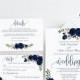 Navy Wedding Invitation Template, Blue Wedding Invitation, Boho Chic Wedding Invitation Suite, Floral Wedding Set, Editable PDF, #A089