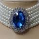 six strand pearl sapphire brooch choker,sapphire and diamond brooch necklace,princess Diana sapphire pearl choker,large sapphire brooch
