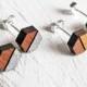 Geometric Earrings - Stud Earrings - Wood Earrings - Hexagon Earrings Studs - Anniversary Gift - Silver Walnut Wood