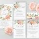 Peach Floral Wedding Invitation Template Printable Editable Wedding Invitation Suite Template Kit Templett Wedding Invitation Template F1
