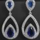 Blue Crystal Bridal Earrings, Navy Blue Cubic Zirconia Earrings, Teardrop Wedding Earrings, Statement Earrings, Royal Blue Dangle Earrings