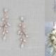 Rose gold Bridal earrings Bridal jewelry Long CZ drop Wedding earrings Dainty Rose gold leaf earrings Rose gold Wedding jewelry APRILLE