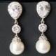 Pearl Bridal Earrings, White Pearl Silver Earrings, Swarovski Pearl Dangle Earrings, Chandelier Pearl Bridal Earrings, Wedding Pearl Jewelry