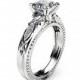 Victorian Moissanite Engagement Ring 14K White Gold Milgrain Ring Princess Moissanite Engagement Ring