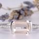 Baguette Morganite Engagement Ring Channel Set Ring White Gold Half Eternity Diamond Anniversary Gift for Her Women Bridal Ring Promise
