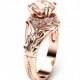 2 Carat Morganite Leaf Engagement Ring Unique Peach Pink Morganite Ring in 14K Rose Gold Leaf Design Engagement Ring
