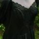 Black vintage slip dress with silk chiffon and drape sleeves, black bridesmaid dress