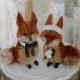 Fox wedding cake topper fall autumn red fox bride and groom porcelain country rustic animal fox wedding Mr and Mrs decorations fox bride