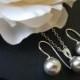 Light Grey Pearl Jewelry Set, Grey Silver Earrings&Necklace Set, Swarovski Pearl Jewelry Set, Wedding Grey Pearl Jewelry, Bridal Party Gift
