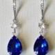 Blue Crystal Earrings, Swarovski Majestic Blue Silver Earrings, Cobalt Blue Sapphire Teardrop Earrings Royal Blue Wedding Bridesmaid Jewelry