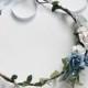 Something blue, blue floral crown, greenery and dusty blue headband, white and blue crown, greenery and white and blue flowers crown,