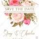 Save the date wedding invitation set pink garden peony rose greenery PDF 5.25x5.25 in edit online