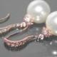 White Pearl Rose Gold Bridal Earrings Swarovski 10mm Pearl Wedding Earrings Rose Gold CZ Pearl Dangle Earrings Bridal Jewelry Prom Jewelry