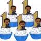 1st Birthday Dark skinned Boss Baby cupcake toppers, African Boss Baby cakepop toppers, Dark skinned Boss Baby cupcake decors