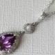 Amethyst Cubic Zirconia Bridal Necklace, Purple Crystal Silver Pendant, Wedding Amethyst Halo Teardrop Necklace, Bridal Purple Jewelry
