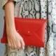 Red leather clutch bag / Red envelope clutch / Genuine leather / Leather bag / Bridesmaid gift / Red ipad case / MEDIUM SIZE