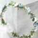 Blue flower crown for wedding, forget me not hair wreath, dainty floral headband