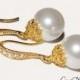 Pearl Gold Bridal Earrings, Wedding Pearl Drop Earrings, Swarovski White Pearl Earrings, Wedding Jewelry, Pearl Dangle Earrings, Bridesmaids